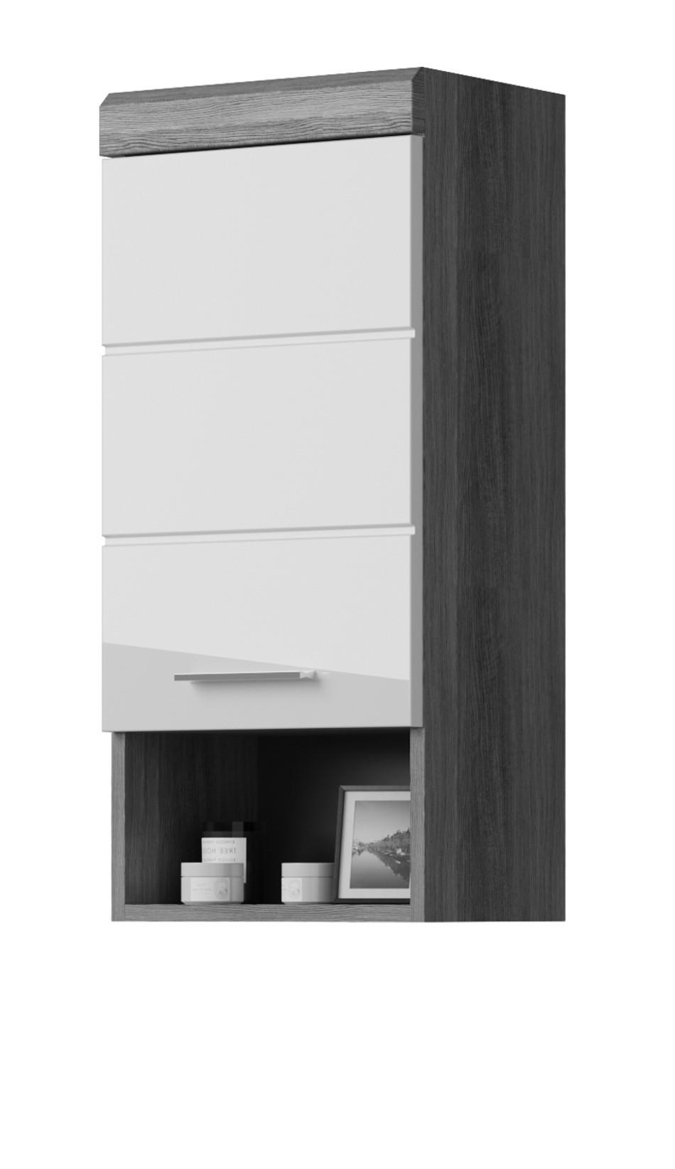 HÄNGESCHRANK weiß Hochglanz, grau 37x79 cm, 3 Fächer - Weiß Hochglanz/Silberfarben, Holzwerkstoff/Kunststoff (37/79/24cm) - Inn.Furn
