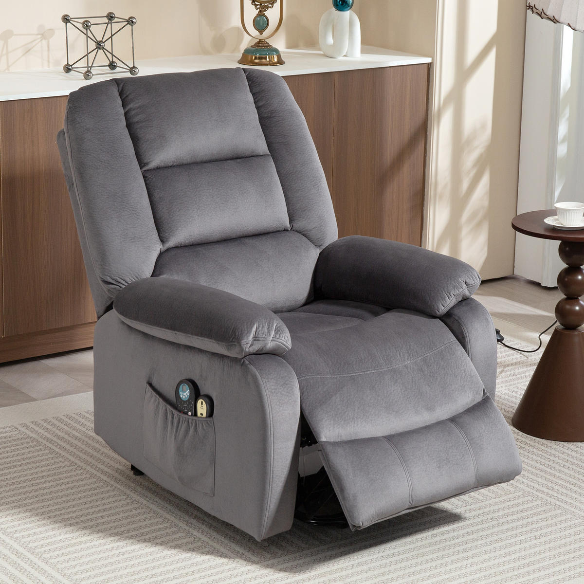 ELEKTRISCHER-AUFSTEHSESSEL Polyester Schaumstoff Dunkelgrau - Dunkelgrau/Schwarz, Textil/Metall (90/110/93cm) - HOMCOM