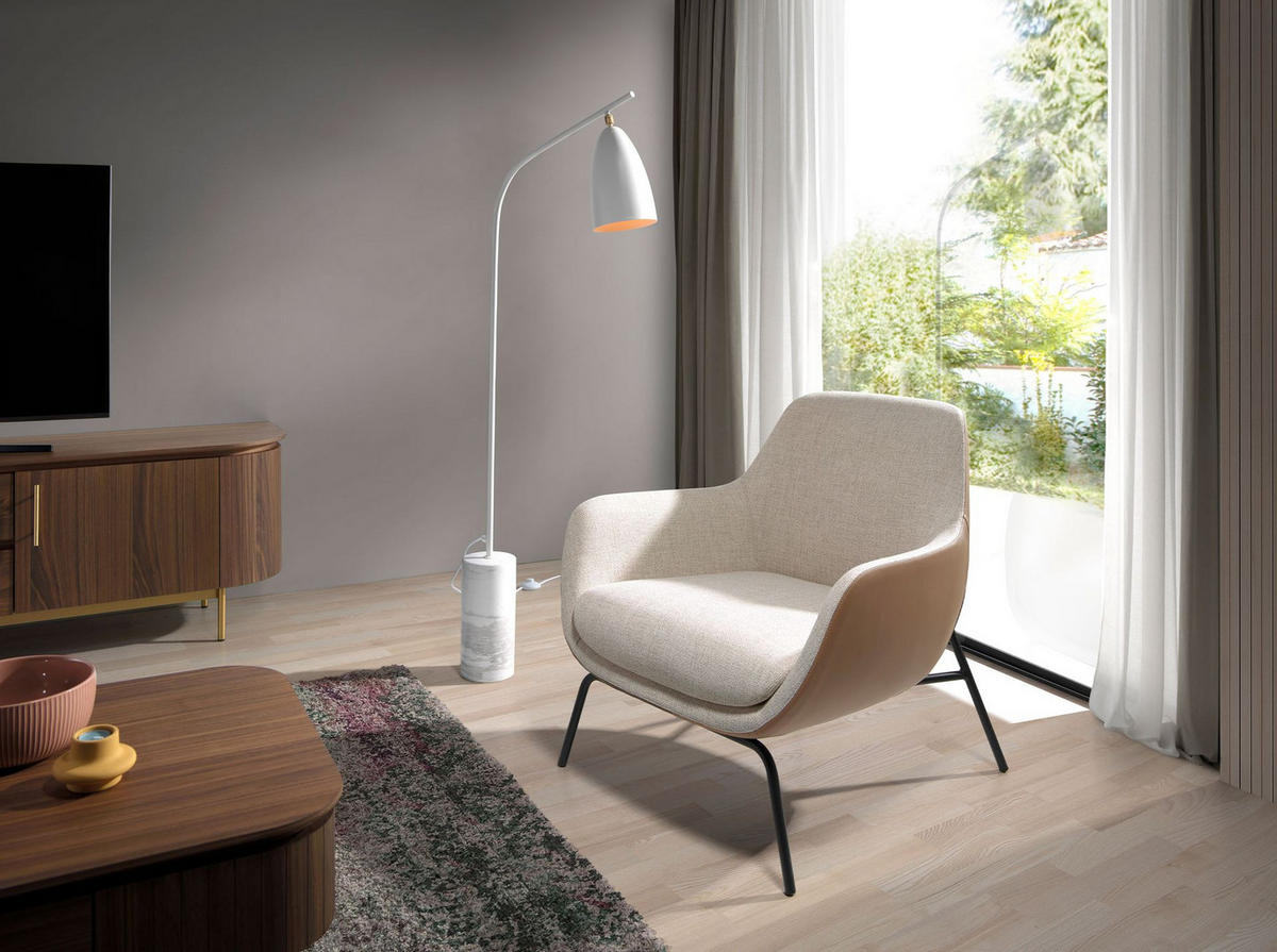 SESSEL Cremefarben aus Stoff und braunem Kunstleder 77/76/84 cm - Ecru/Greige, Leder/Textil (77/84/76cm) - ANGEL CERDA