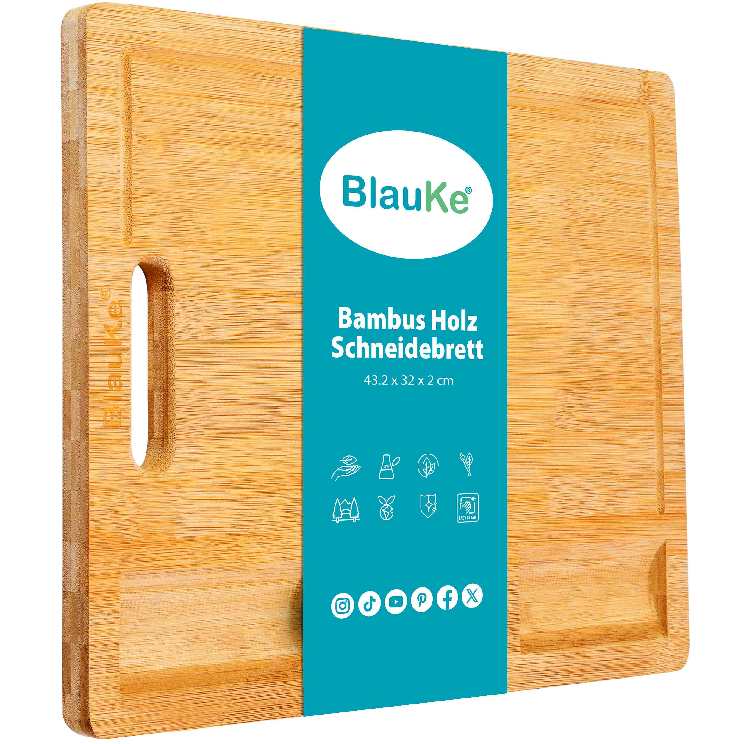 SCHNEIDEBRETT aus Holz mit Saftrille und Eingebauten Ablagen (43x32cm) - Beige, Holz (32.2/43.3cm) - BlauKe