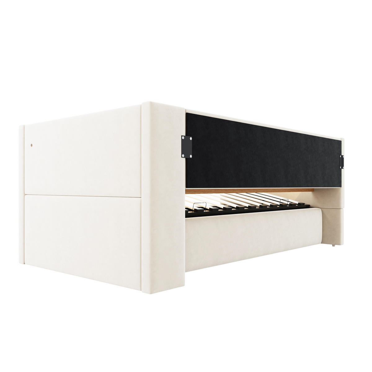 STAURAUMBETT 90/190 cm mit Hydraulik-Stauraum und LED, DE-41685, in Beige - Beige, Metall (90/190cm) - ComfortXL