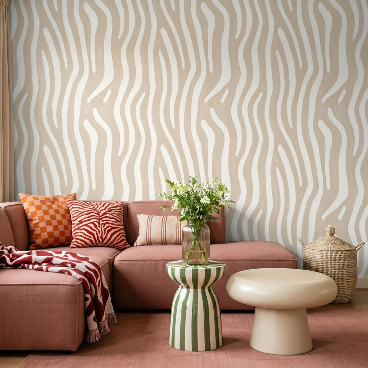 TAPETE - Abstrakt - Zebra - Beige - 260x200 cm - Beige, Papier (260/200cm) - OnlyWow