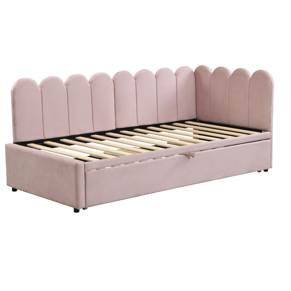 POLSTERBETT 90/200 cm L-Form Rosa Samt mit ausziehbarem Kopfteil - Rosa, Textil (90/200cm) - OKWISH