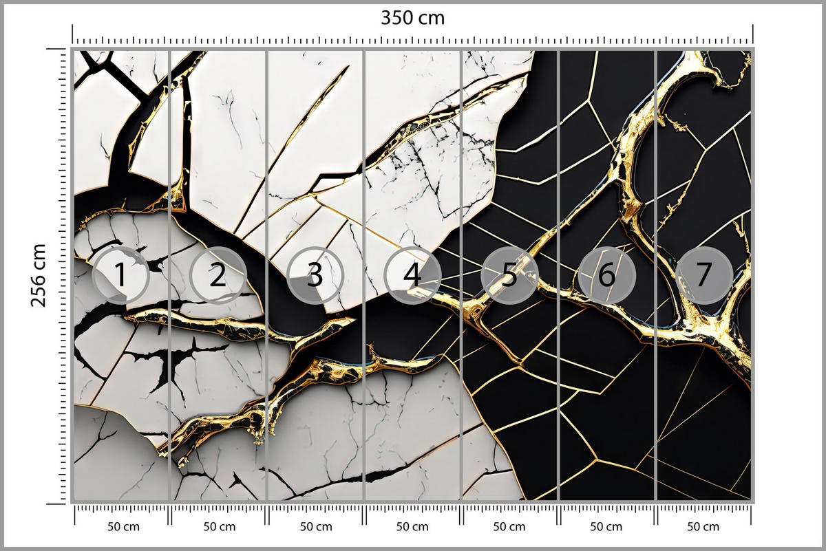 FOTOTAPETER für Badezimmer Abstrakter Marmor Goldene Verzierung 350x256 - Schwarz/Weiß, Papier (350/256cm) - Muralo