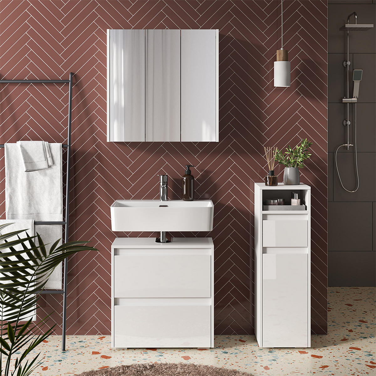 BADMÖBEL-SET Majest Weiß 3 Teile - Weiß Hochglanz, Holzwerkstoff (60/62/30cm) - Vicco