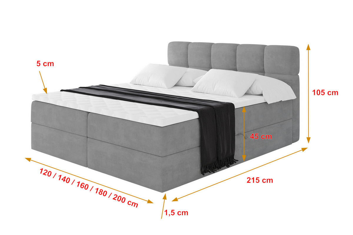 BOXBETT mit Matratze H4 - FAMA - 120x200 cm Grau Monolith - Graphitfarben, Holzwerkstoff (120/200cm) - ALTDECOR