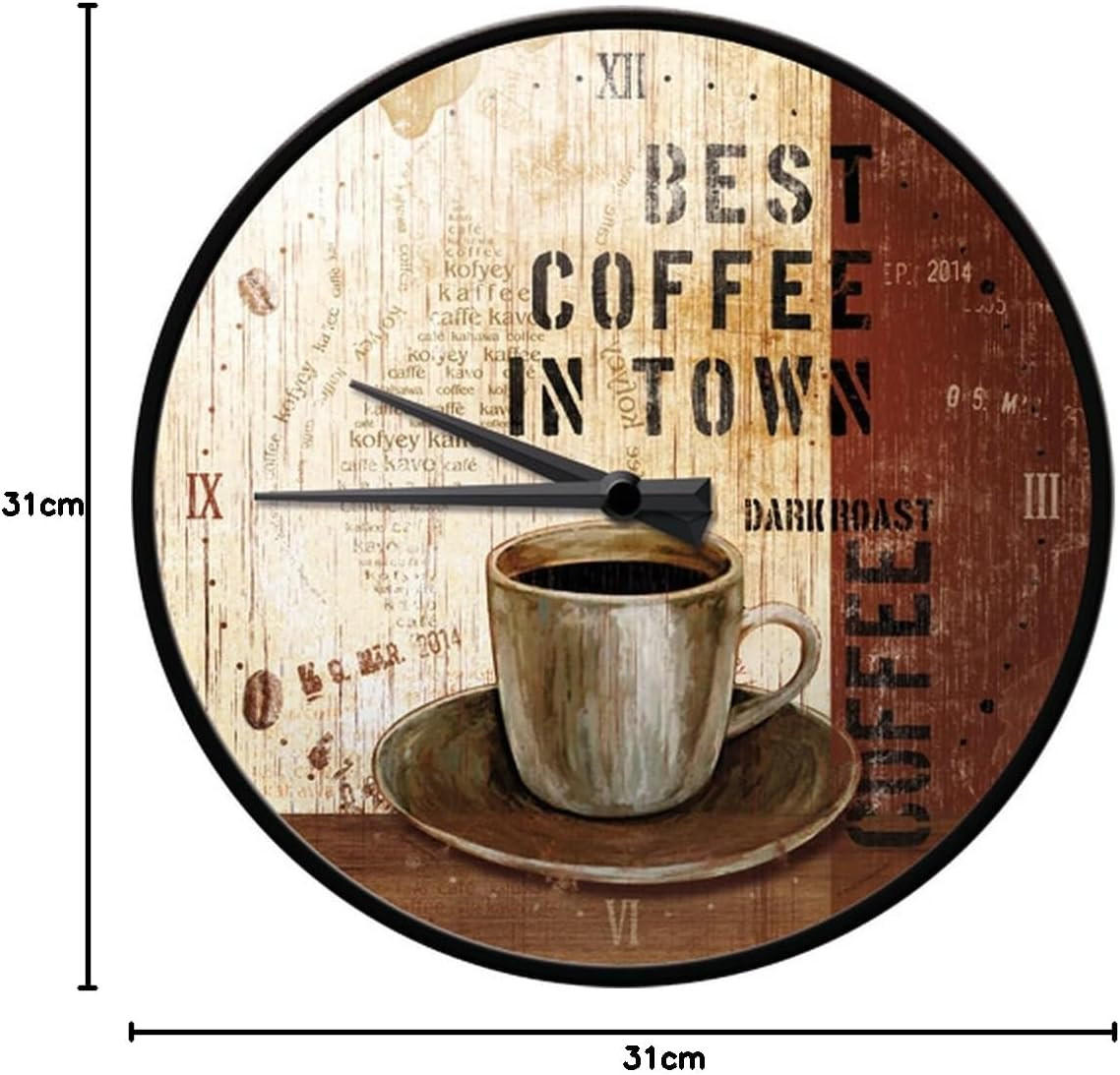WANDUHR 31 cm Best Coffee in Town - Dunkelbraun, Metall (31/31/5cm) - Nostalgic-Art