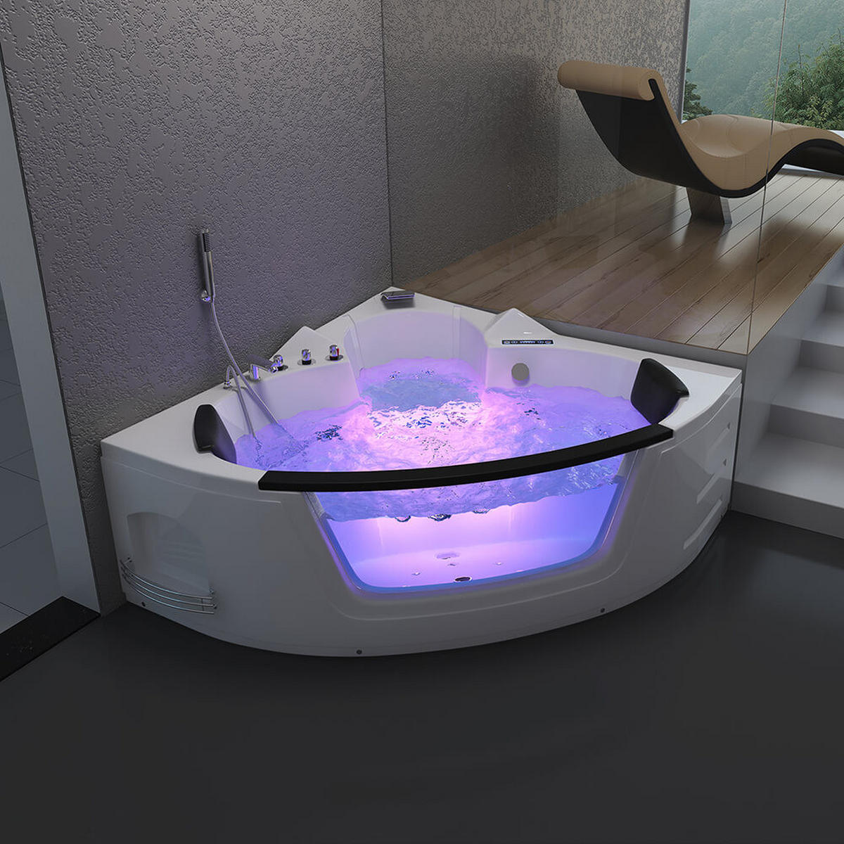 WHIRLPOOL LAGUNA L - mit Glasscheibe, 157 x 157 cm - Weiß, Keramik (157/65/157cm) - Home Deluxe