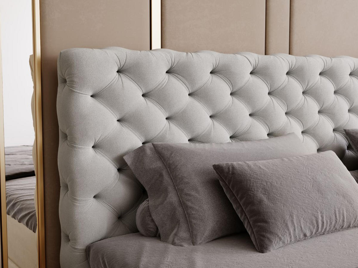 BOXBETT Bergamo 200x200 Hellgrau - Hellgrau/Schwarz, Holz/Textil (200/200cm) - Graingold