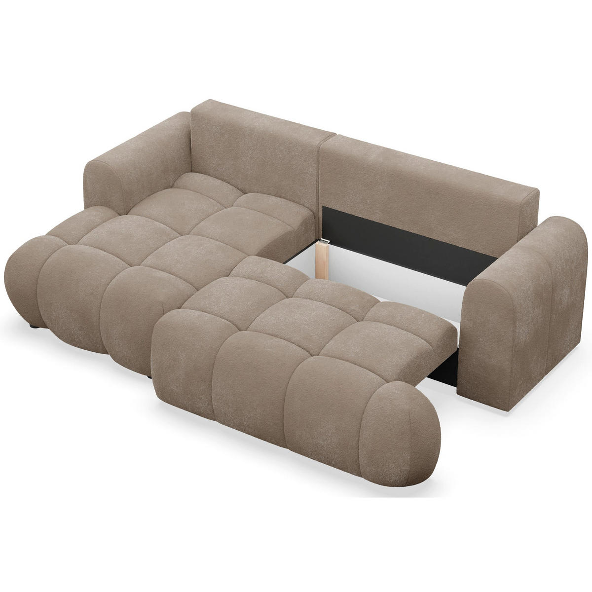 ECKSOFA Ombo Mini, Dunkelbeige Plüsch, linksseitig - Schwarz/Cappuccino, Kunststoff/Textil (246/155cm) - Selsey