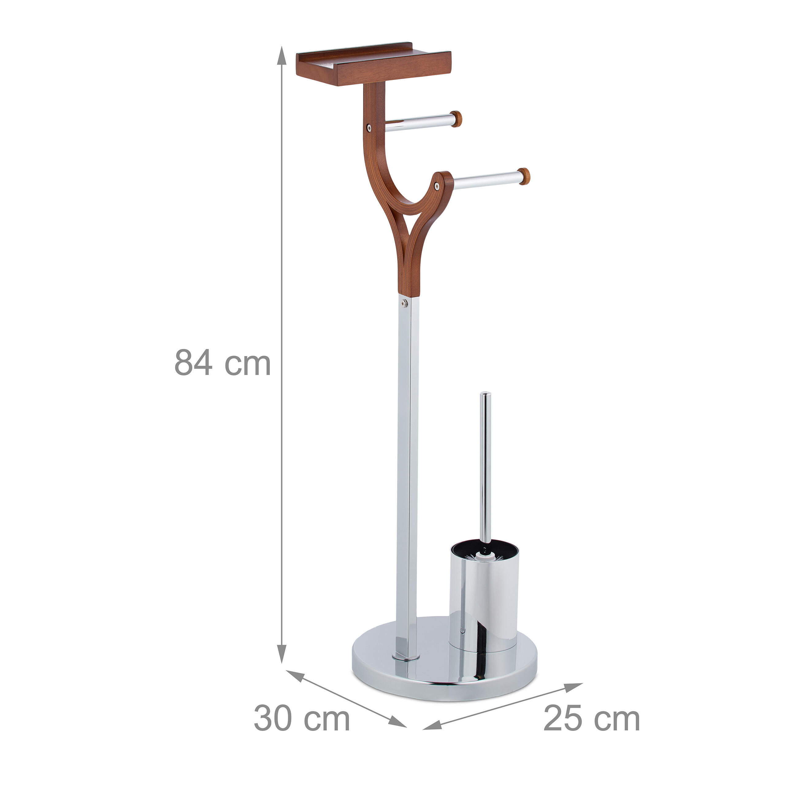 Thumbnail - Relaxdays Wc-Garnitur, Silber, Metall, Holzwerkstoff, Kunststoff, 25x84x30 cm, Badezimmer, WC Ausstattung, WC Bürstengar...