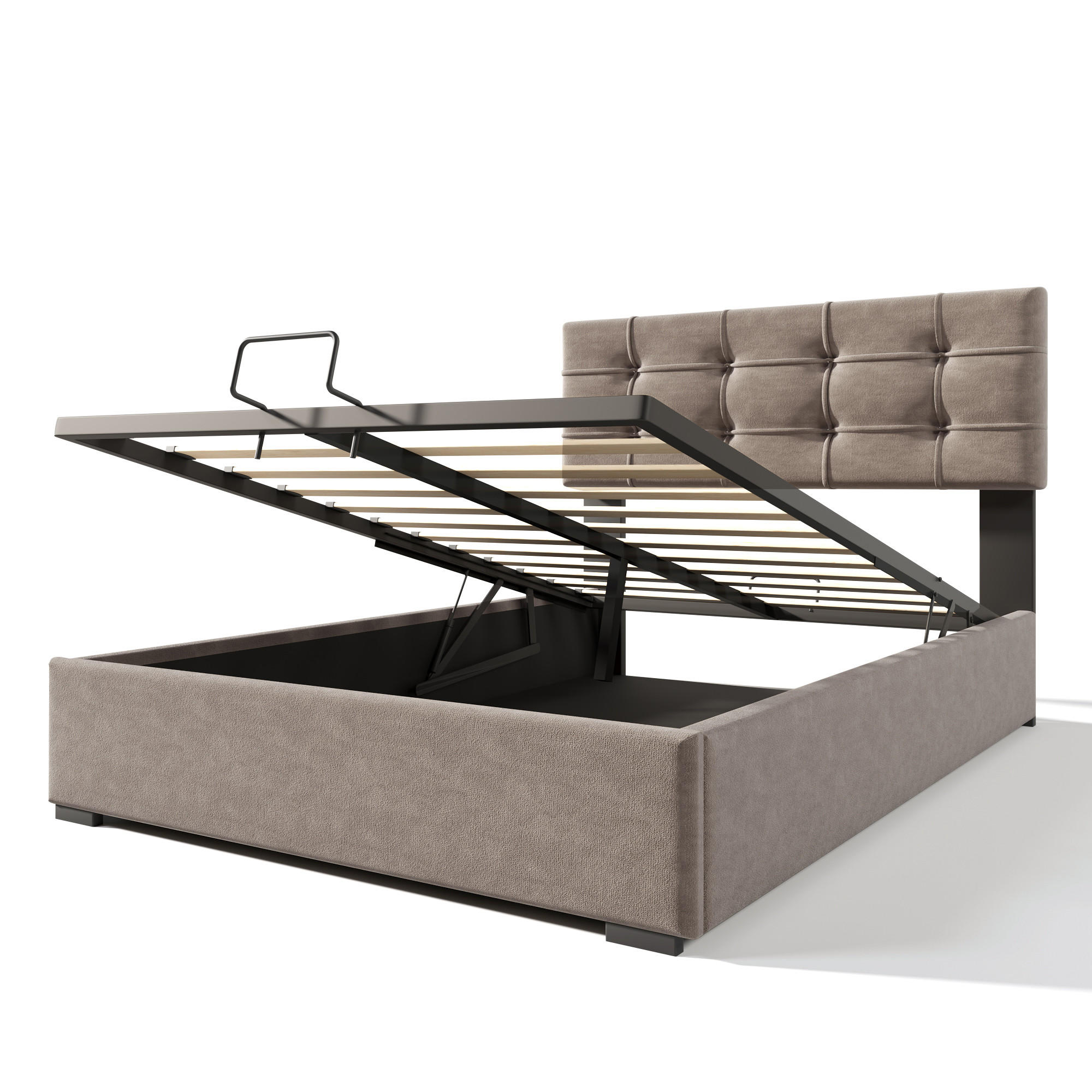 POLSTERBETT 140/200 cm mit Matratze, verstellbarem Kopfteil und hydraulischem Bettkasten aus Samt, Hellgrau - Hellgrau, Textil - Redom