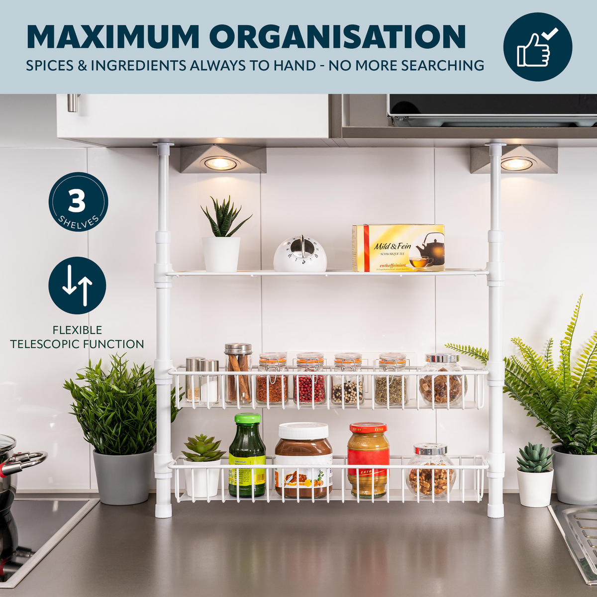 TELESKOP-GEWÜRZREGAL, weiß, Metall - Weiß, Metall (55/80/14cm) - bremermann