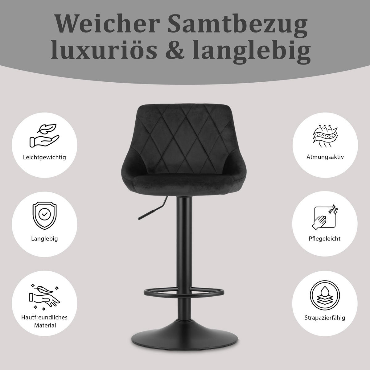 BARHOCKER, drehbar, HÖHENVERSTELLBAR, in Schwarz, Modernes Design - Schwarz, Textil (36/107/38cm) - Best For Home
