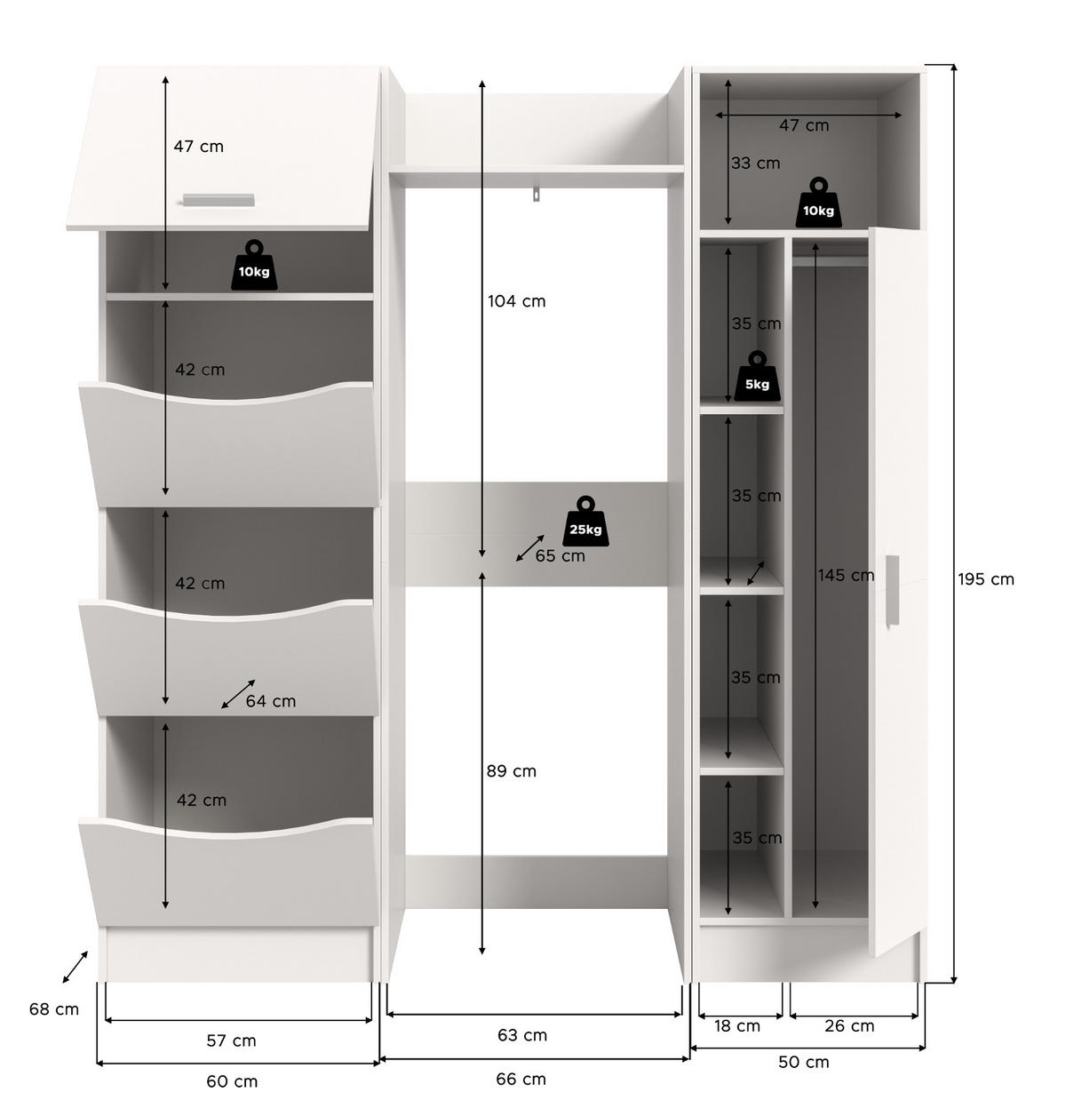 WASCHMASCHINENSCHRANK weiß Set 3-teilig 176 cm, Waschmaschinenumbau mit Stauraum - Silberfarben/Weiß, Glas/Holzwerkstoff (176/195/68cm) - Inn.Furn