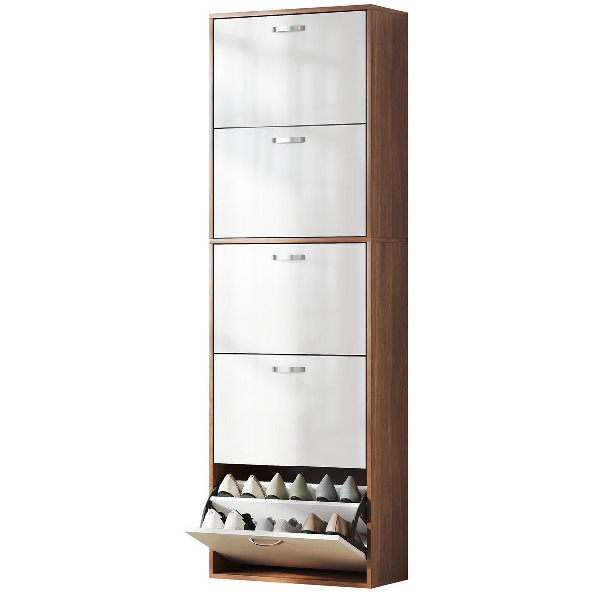 SCHUHSCHRANK Weiß Dunkelbraun MDF klappbar mit 5 Fächern 1 Stück - Braun, Holz (60/189/28cm) - PANGIVO