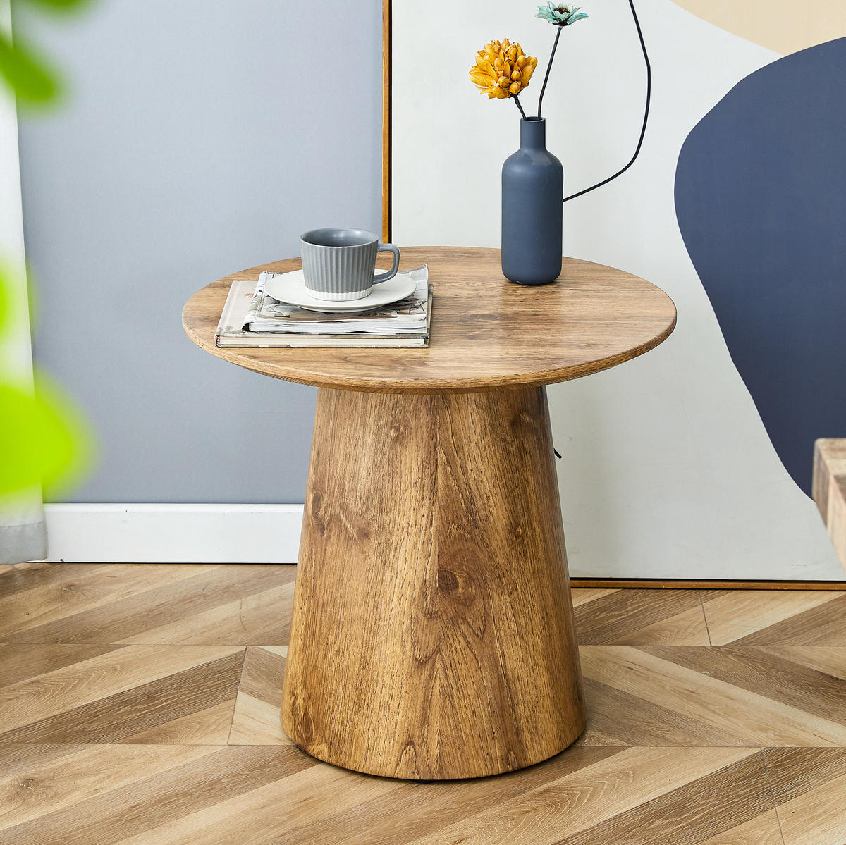 ODKLÁDACÍ stolek z MDF, průměr 50 cm dřevěná barva - přírodní, kompozitní dřevo (50/50/48cm) - BEAOK