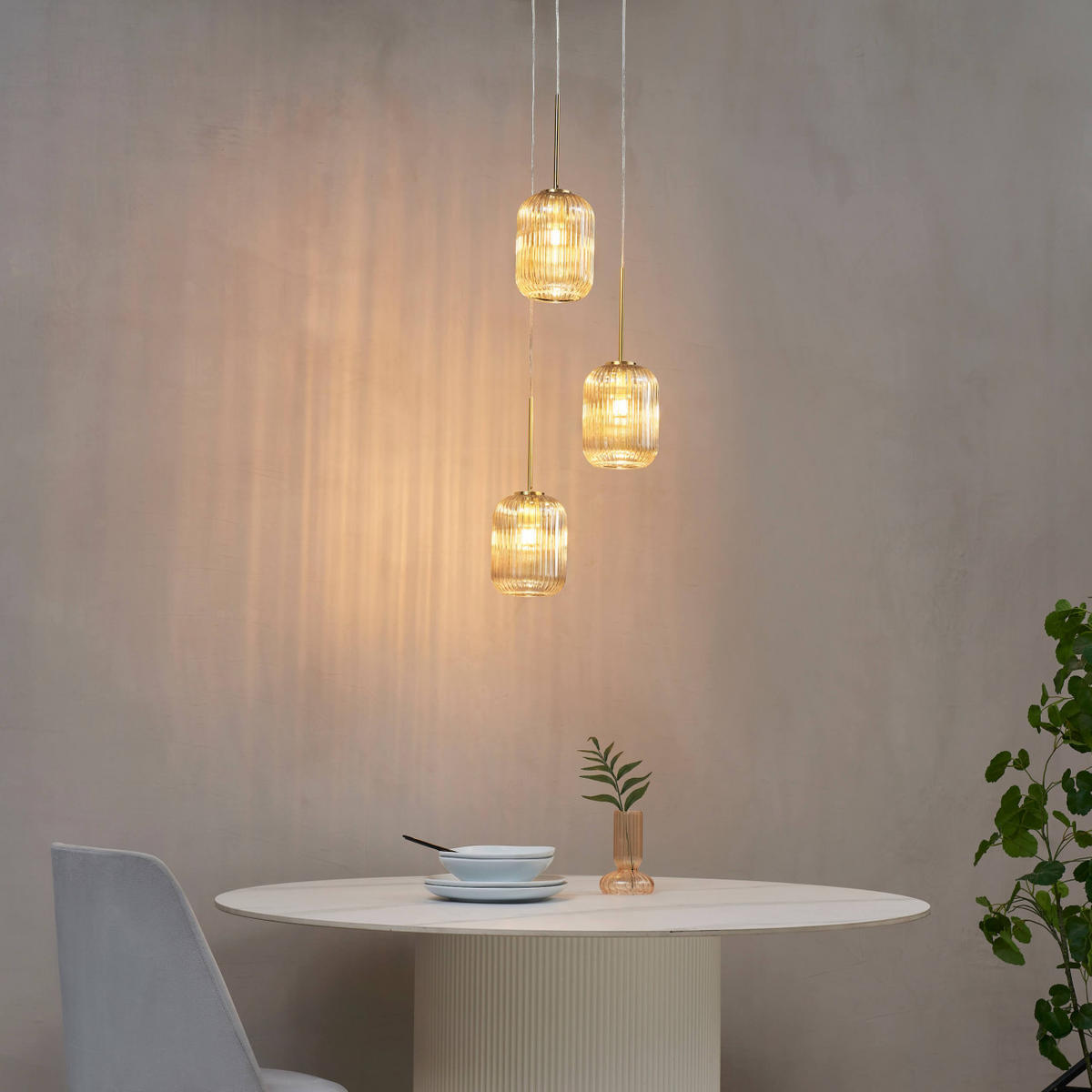 HÄNGELEUCHTE Rosalia, Bernstein und Gold, 40cm - Goldfarben, Glas (34.5/32/40cm) - KOSILUM