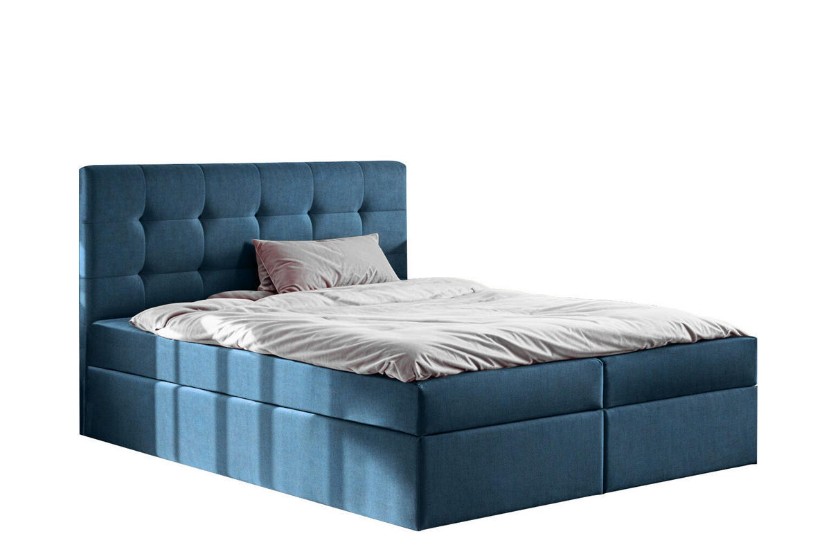 BOXBETT Mit Matratze Und Bettkasten LUDANO Stoff Noel Blau 180x200 cm H3-Bonell - Blau, Holz (180/200cm) - Kaiser Möbel