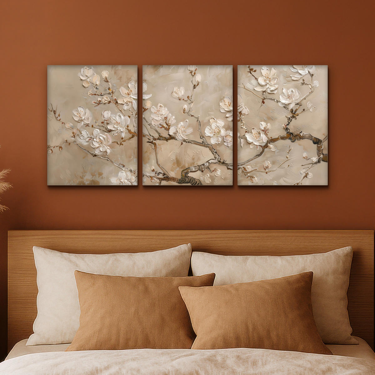 LEINWANDBILD 3er Set Beige - Blüte - Modern 90x40 cm - Greige, Textil (90/40cm) - MuchoWow
