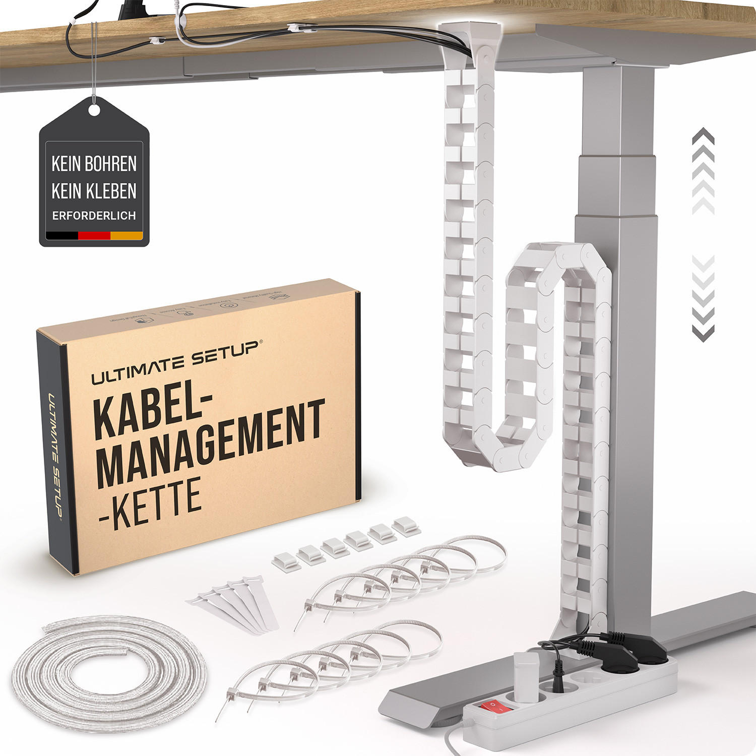 KABELFÜHRUNG Schreibtisch - Kabelmanagement - Weiß - Weiß, Kunststoff (133/5/2.7cm) - Ultimate Setup