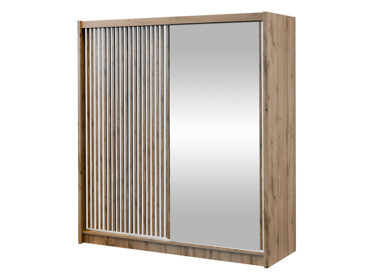 SCHIEBETÜRENSCHRANK London 203 - Eiche Wotan/Weiß, Holzwerkstoff (203/215/60cm) - MIRJAN24