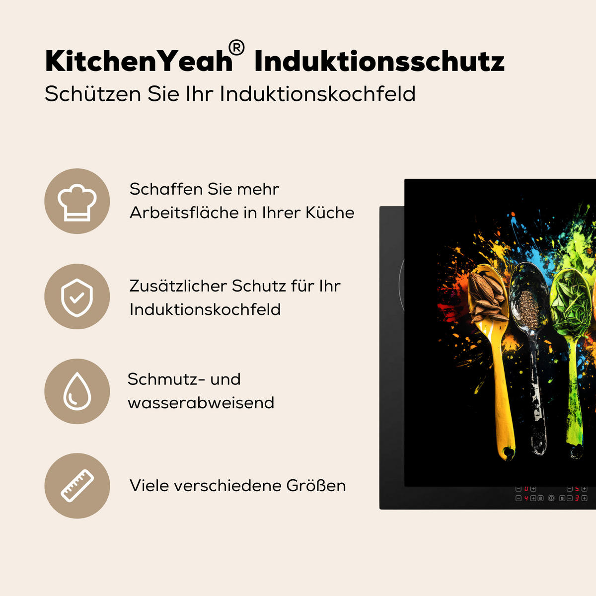 HERDABDECKPLATTE Löffel - Gewürze - Modern - Graffiti - Farbe - Farbenfroh 85x52 cm - Multicolor, Kunststoff (85/0.2/52cm) - MuchoWow