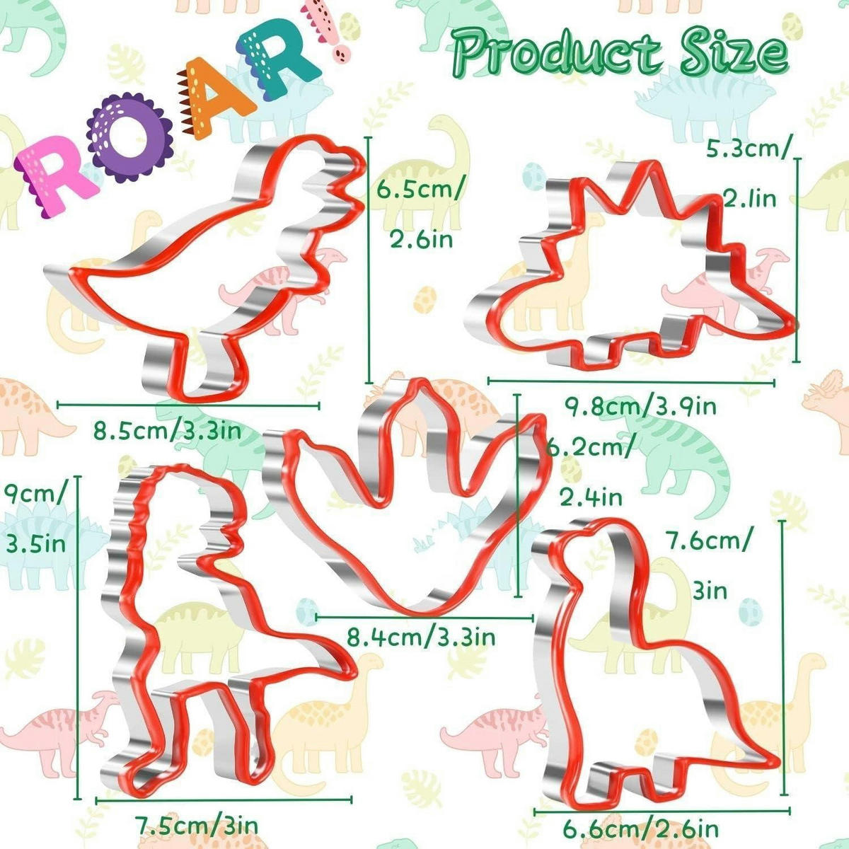 AUSSTECHFORMEN Set Dinosaurier 5-teilig - Silberfarben, Metall (8.5/1.9/9.8cm)