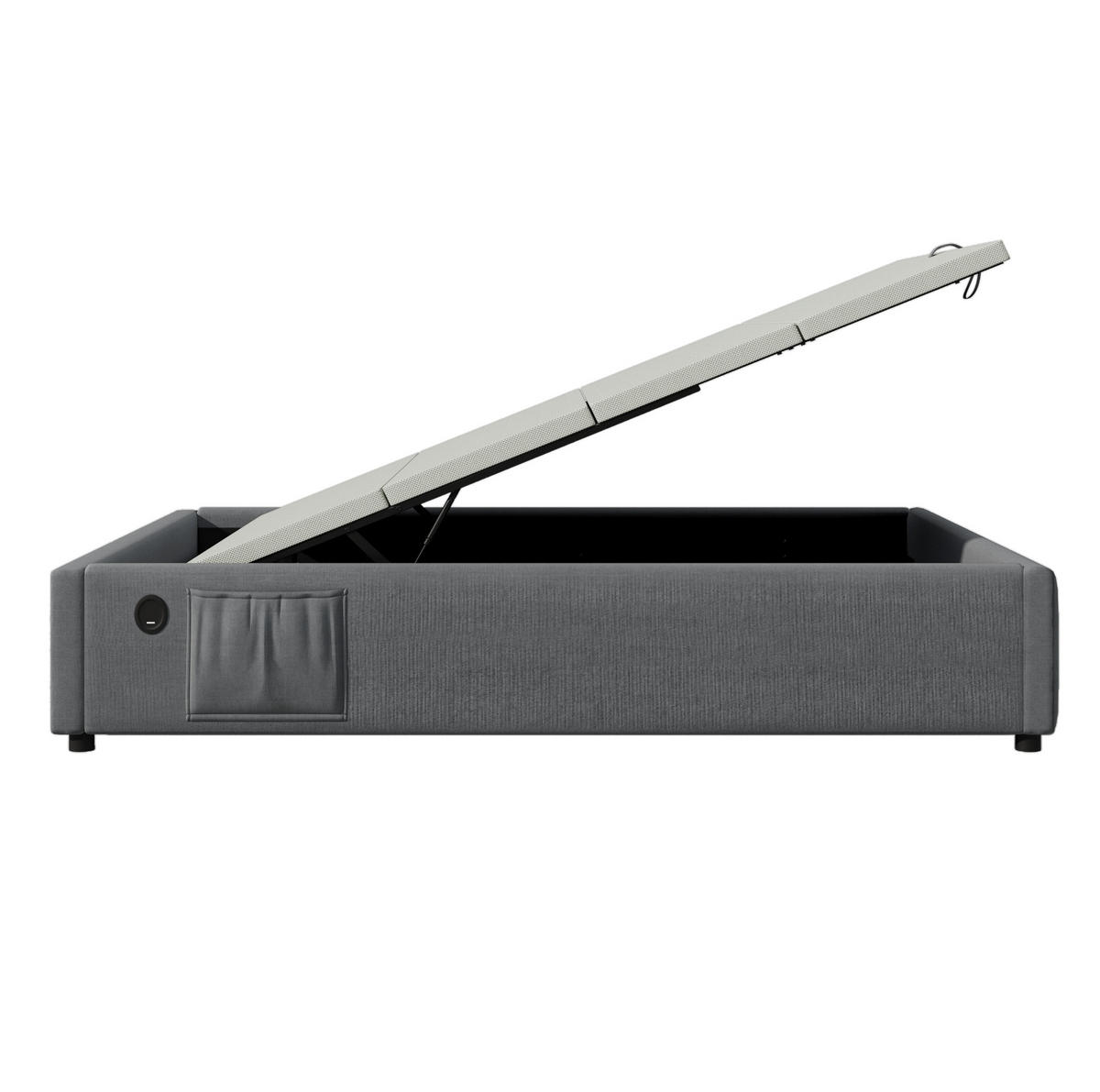 POLSTERBETT 90/200 cm mit Bettkasten und USB-C, ohne Kopfteil - Grau, Textil (90/200cm) - BEAOK