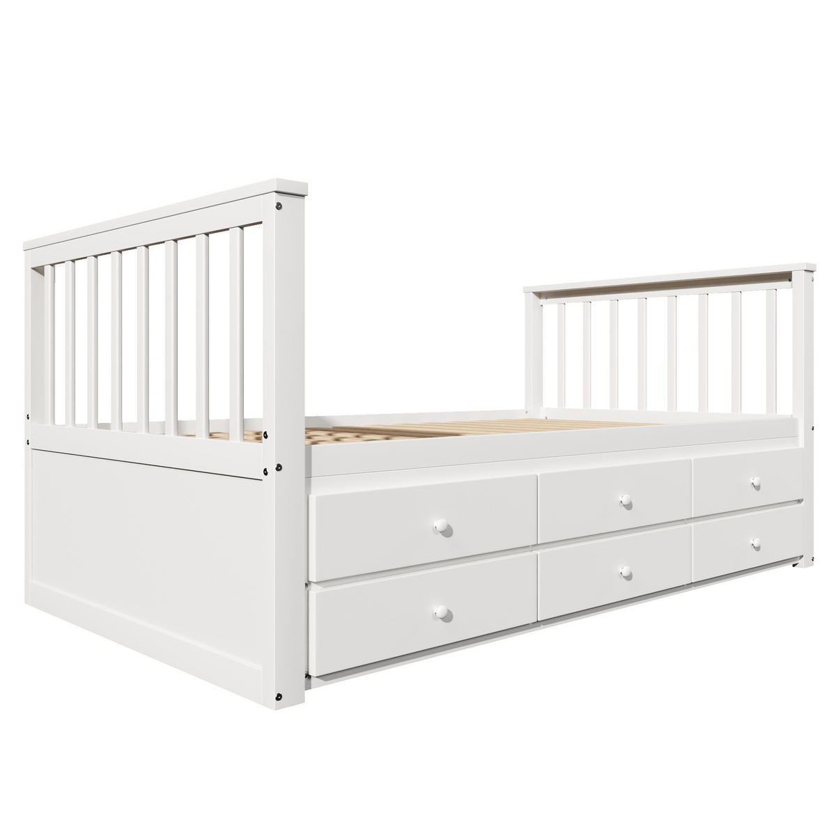 DAYBETT 90x200 cm Rollbett Schubladen weiß - Weiß, Holz (90/200cm) - LEBENLANG