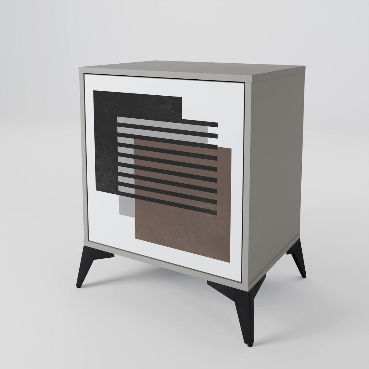 SIDEBOARD SHADOW SYNCHRONY, Grau, 57,5x42x72,5 cm, Schwarze Metallfüße - Multicolor/Schwarz, Holzwerkstoff/Metall (57.5/72.5/42cm) - SpaceRebels