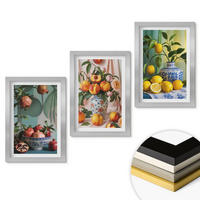 WANDBILDER 3er Set - 20x30 cm Silberner Rahmen - Granatäpfel, Pfirsiche, Zitronen - Silberfarben, Kunststoff (20/30cm) - ArtPrintCave