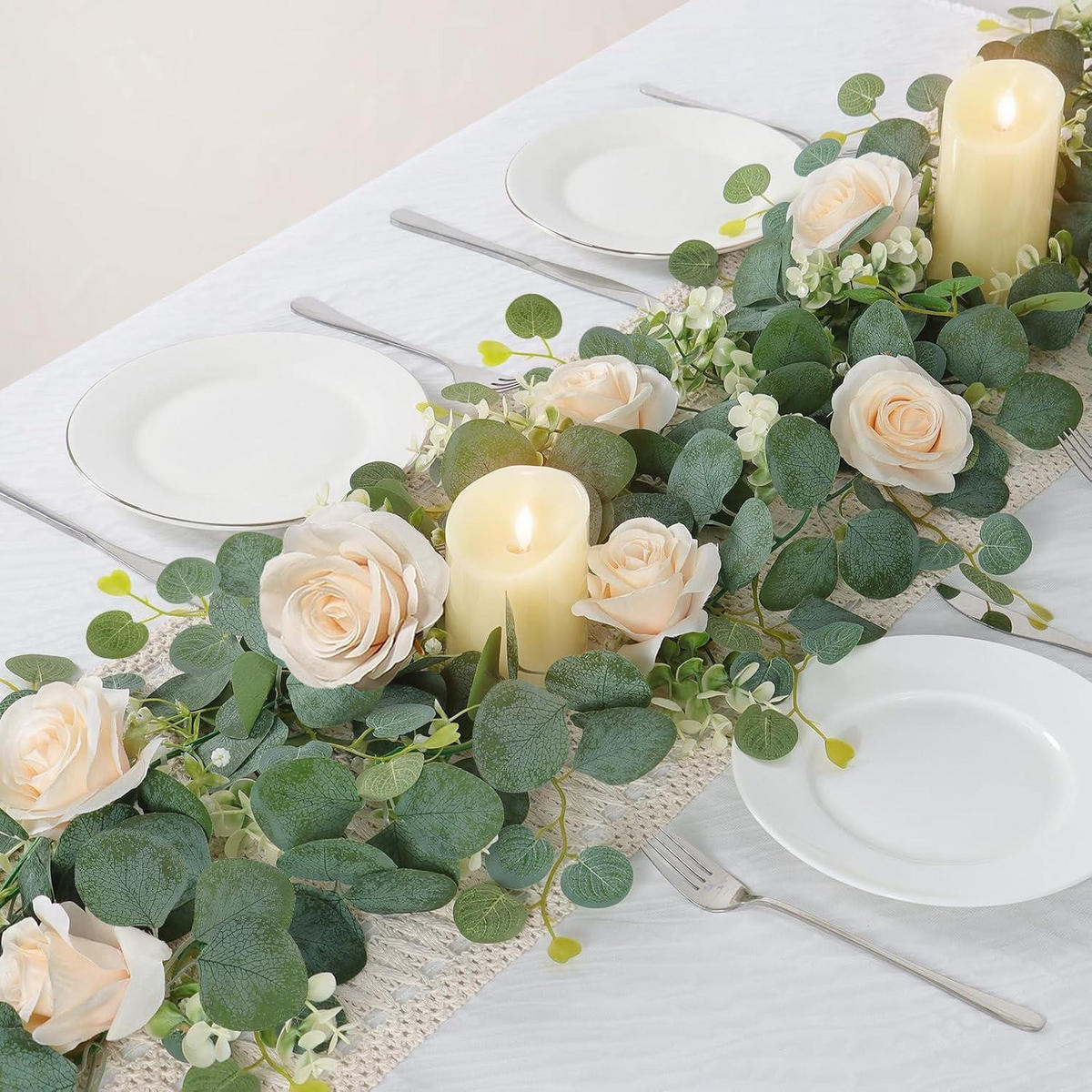 KÜNSTLICHE Blumengirlande 4-teiliges Set Champagner Eukalyptus 180 cm - Multicolor, Kunststoff (10cm)
