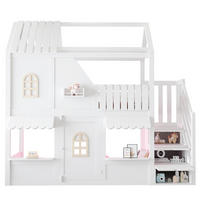 KINDER-ETAGENBETT 90 x 200 cm mit Dach, Leiter und LED, Weiß - Weiß, Holz (90/200cm) - FLIEKS