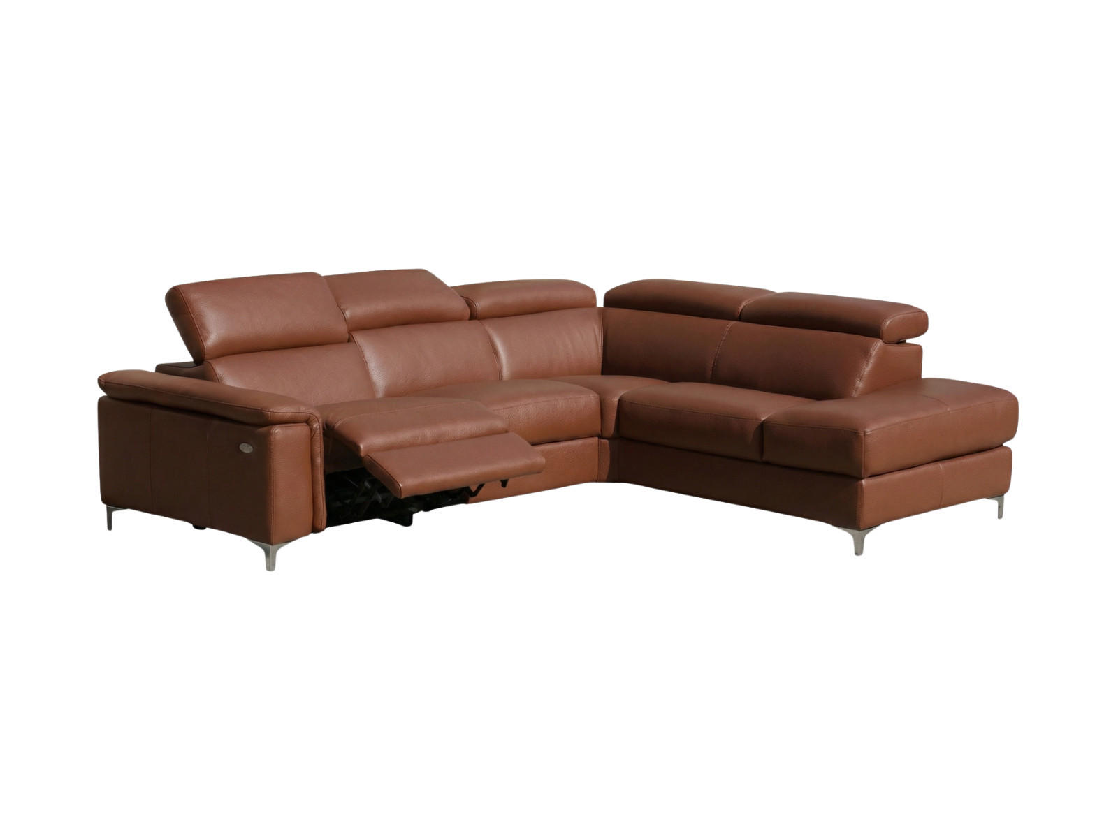 ECKSOFA Avenger Echtleder mit 1 x Relaxfunktion Cognacbraun - Cognac, Leder/Metall (271/81/224cm)
