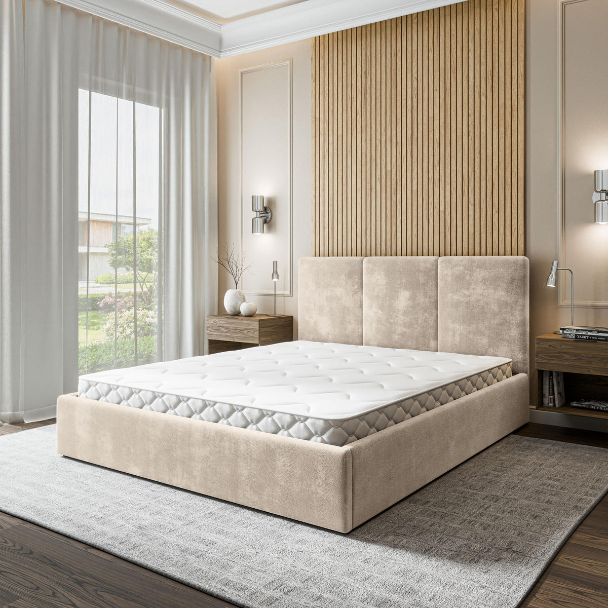 POLSTERBETT AZURI 180x200 cm mit Bettkästen - Creme - Creme, Holz (180/200cm) - MASSENO
