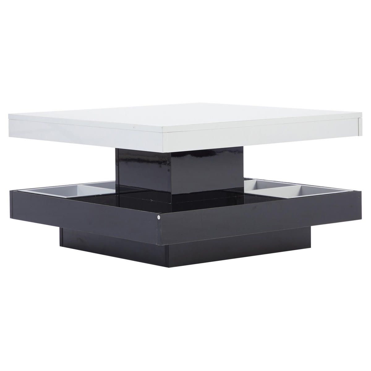 COUCHTISCH drehbar 70x70 cm Hochglanz Weiß Schwarz - Schwarz, Holzwerkstoff (70/70/36cm) - Meubliv