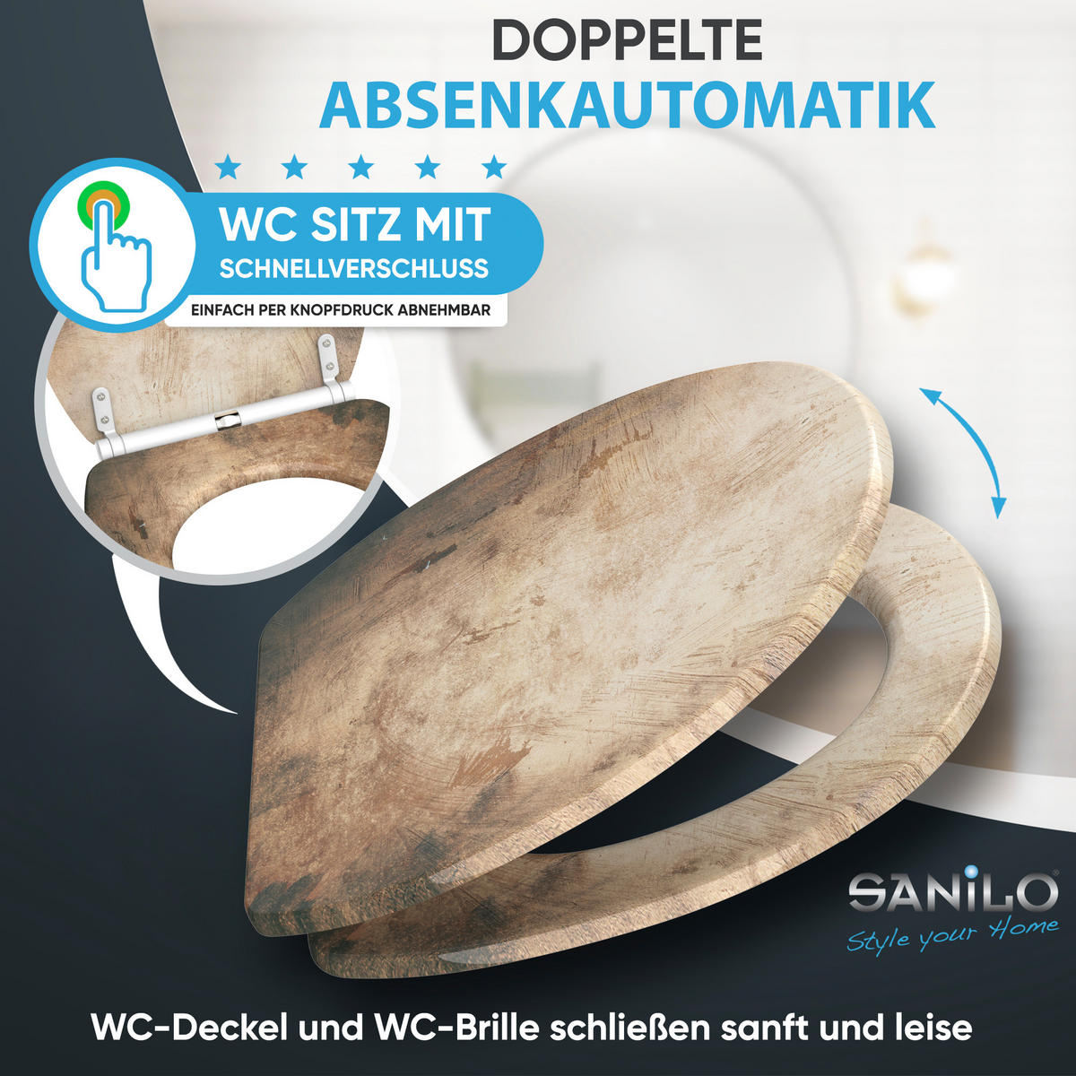 WC-SITZ mit Absenkautomatik & Top Fix Canvas - Braun, Holzwerkstoff (37.7/5.5/48cm) - Sanilo