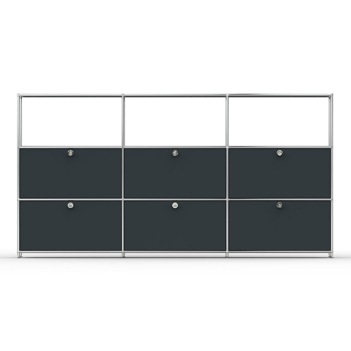 HOCHSCHRANK, 3 offene Fächer, 6 Klappen, Breite 227 cm, Anthrazit - Chromfarben/Silberfarben, Metall (40/118/227.2cm) - Versee