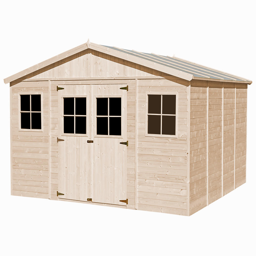 HOLZ-GARTHENHAUS MIT IMPRÄGNIERTEM BODEN - H246 x 418 x 420 cm/ 16 m² - M330+330G - Beige, Holz (418/252/420cm) - Timbela