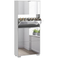 SCHUHSCHRANK DE-15004 4 Klapptüren mit Spiegel & höhenverstellbaren Böden - Weiß, Holzwerkstoff (76/168/26cm) - ComfortXL