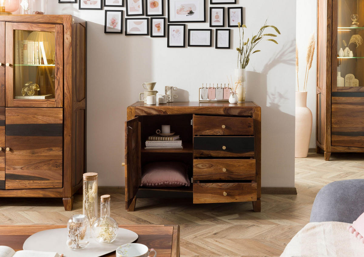 KOMMODE Sheesham 100x45x80 dunkelbraun lackiert ANCONA #215 - Dunkelbraun, Holz (100/80/45cm) - Massivmoebel24