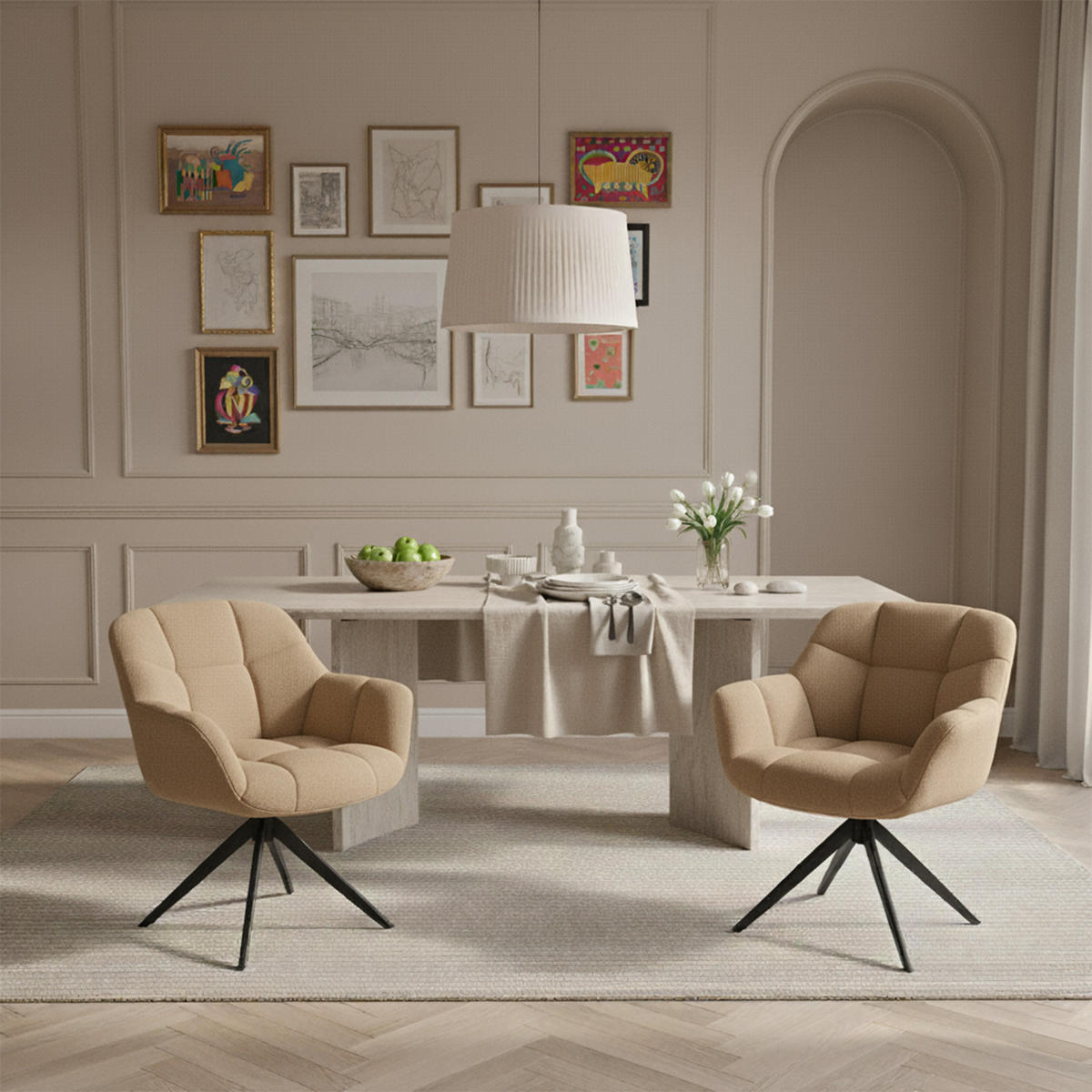 DREHSTUHL Mika-Mila - Beige/Schwarz, Textil/Metall (65/81/66cm) - DUBI Möbel