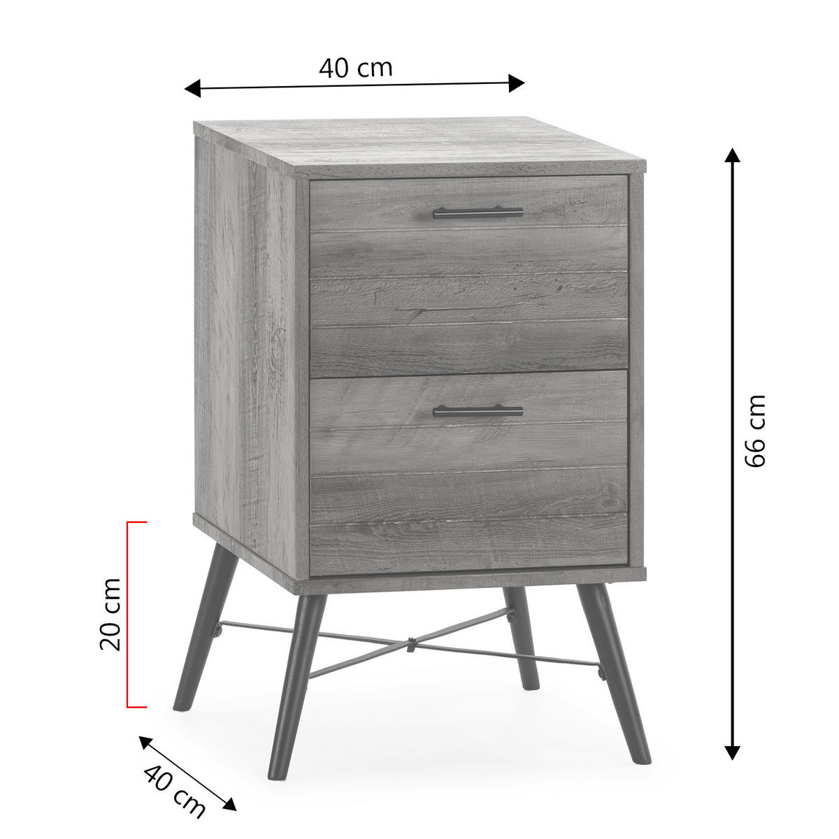 NACHTTISCH Clavel 2 Schubladen rustikale Farbe - Wildeiche, Holzwerkstoff/Metall (40/66/40cm) - VS Venta-stock