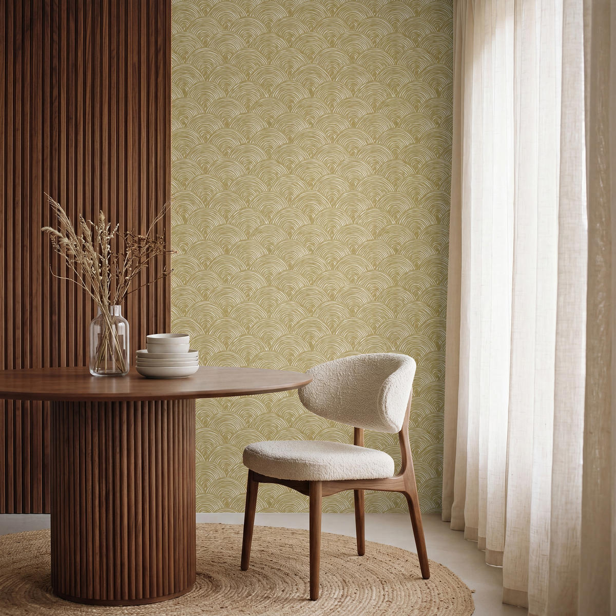 TAPETE - Fächer - Geometrisch - Grün - 140x240 cm - Goldfarben, Papier (140/240cm) - OnlyWow