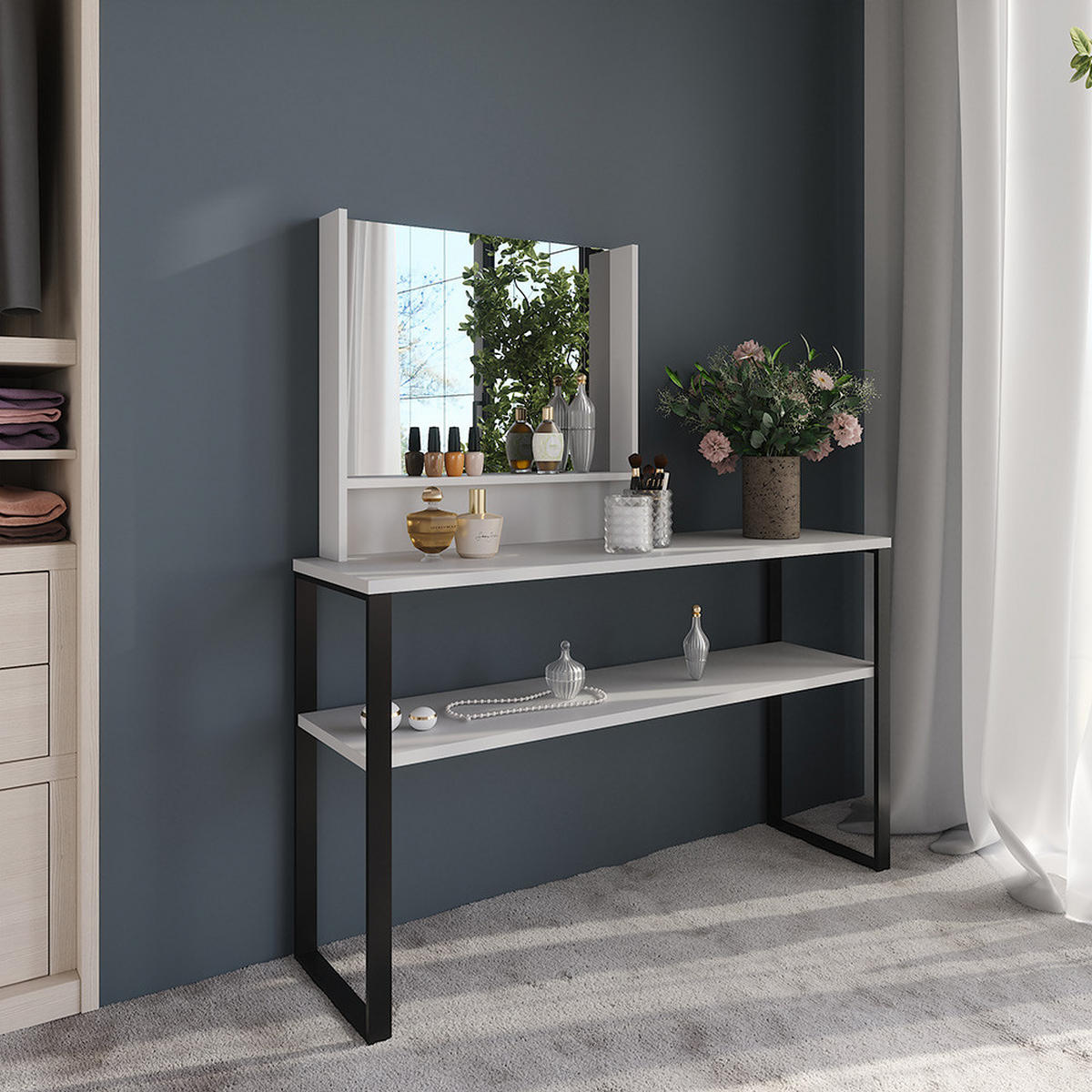 WANDSPIEGEL Sherry Weiß 70 x 65 cm - Weiß, Holzwerkstoff (70/65/10cm) - Vicco