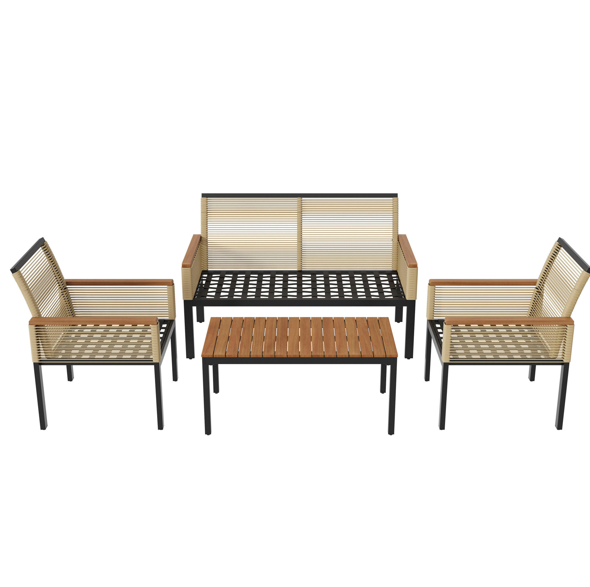 GARTENMÖBEL 109x67x75cm beige aus Polyrattan und Stahl mit Polstern - Beige, Metall - Modfu