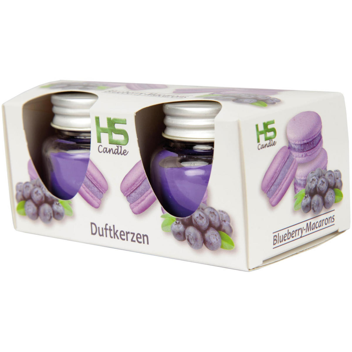 DUFTKERZE im Glas "Macaron Blueberry" mit Deckel, 2er Pack mit je ca. 7 Std. Brenndauer, Ø6cm, Raumduft als Geschenk und Dekoration - Blau, Glas (6/5cm) - HS Candle