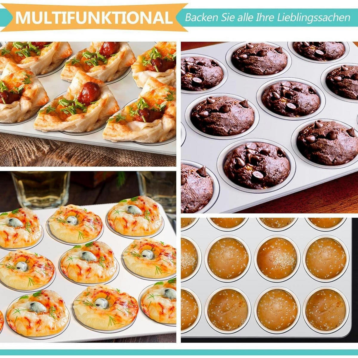 MUFFINBACKFORM 2er Set Edelstahl 12 Muffins - Silberfarben, Metall (26.5/3/35cm)