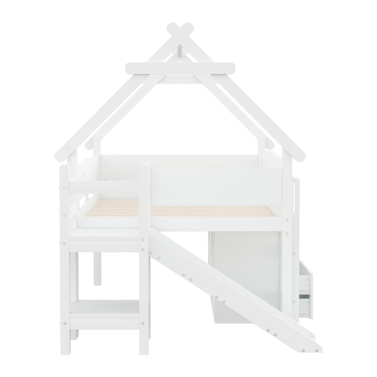 SPIELBETT 90/200 cm DE-01499, in Weiß, mit Rutsche, 2 Schubladen und Spielbereich - Weiß, Holz (90/200cm) - ComfortXL